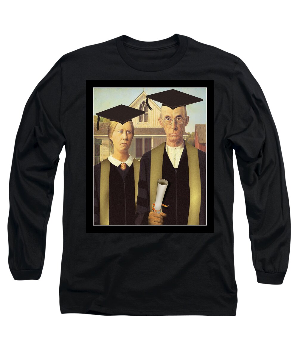 Grant Wood Long Sleeve T-Shirt featuring the painting Adult Graduates by Gravityx9 Designs