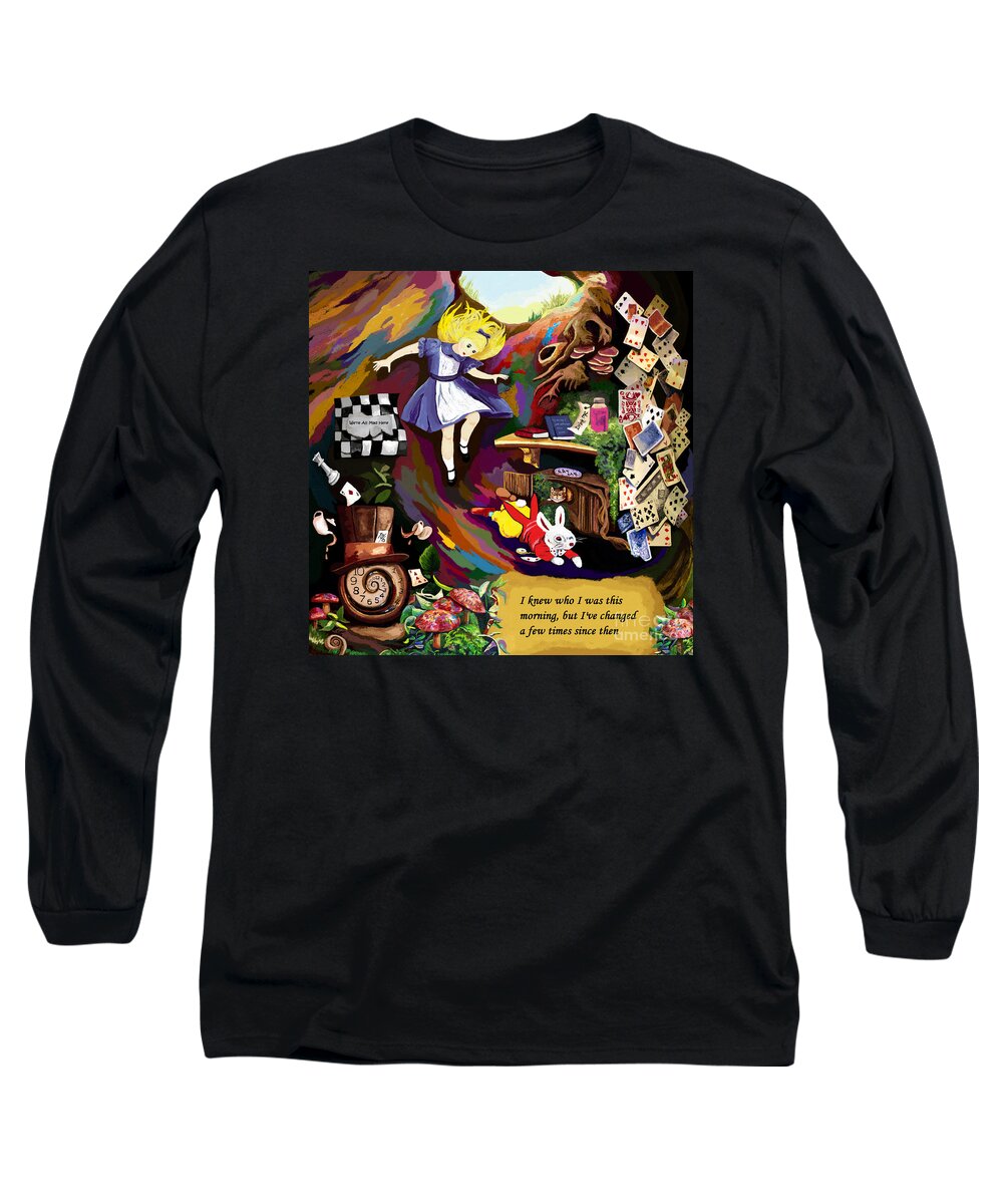 Aliceinwonderland Long Sleeve T-Shirt featuring the painting Alice is Changing by Jackie Case