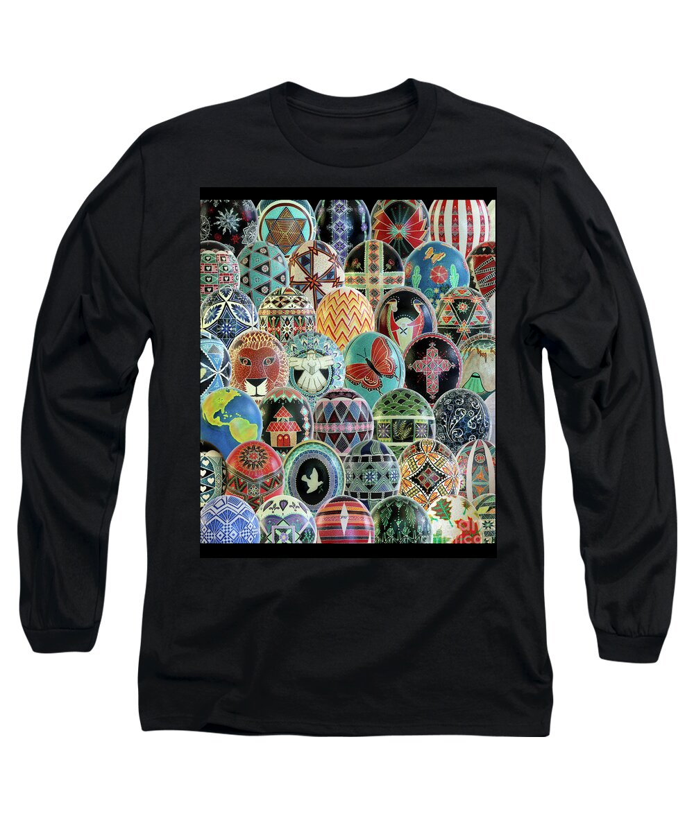Pysanky Long Sleeve T-Shirt featuring the photograph All Ostrich Eggs Collage by E B Schmidt