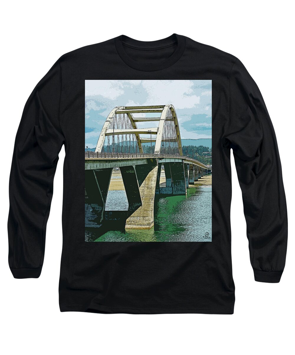 Alsea Bay Bridge Long Sleeve T-Shirt featuring the digital art Alsea Bay Bridge by Gary Olsen-Hasek