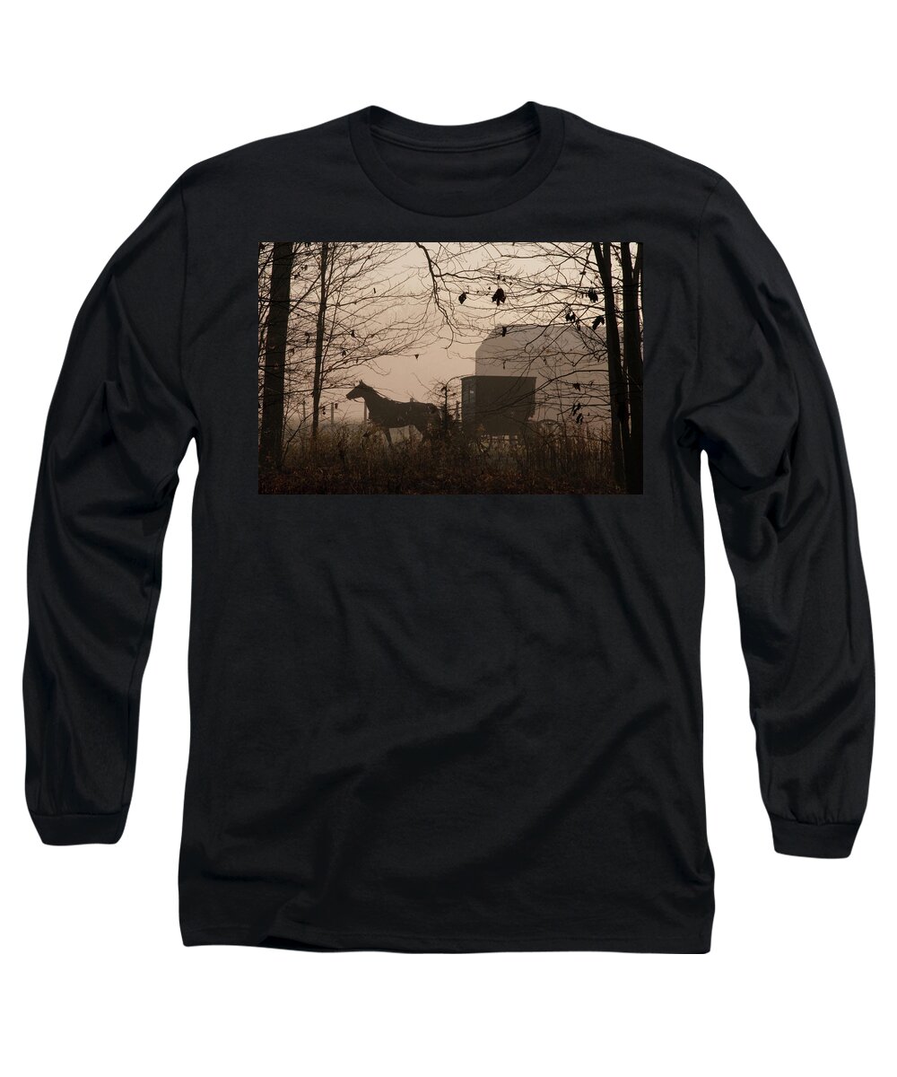 Amish Long Sleeve T-Shirt featuring the photograph Amish Buggy Fall by David Arment