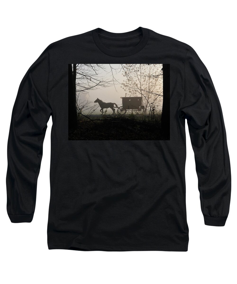 Amish Long Sleeve T-Shirt featuring the photograph Amish Buggy Foggy Sunday by David Arment