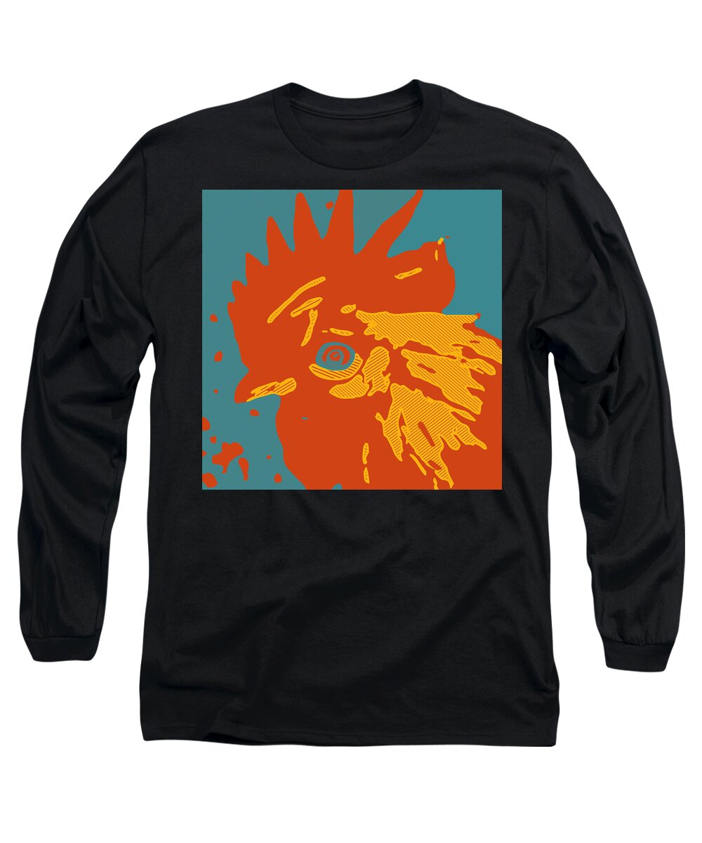 Rooster Long Sleeve T-Shirt featuring the painting Analog Rooster Rocks by Neal Barbosa