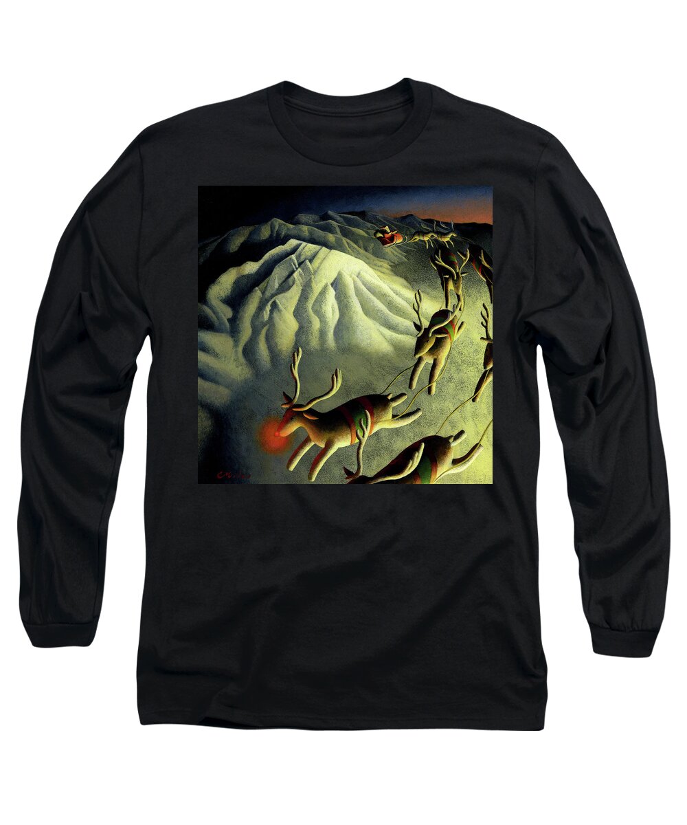 Reindeer Long Sleeve T-Shirt featuring the painting Approaching Salt Lake by Chris Miles