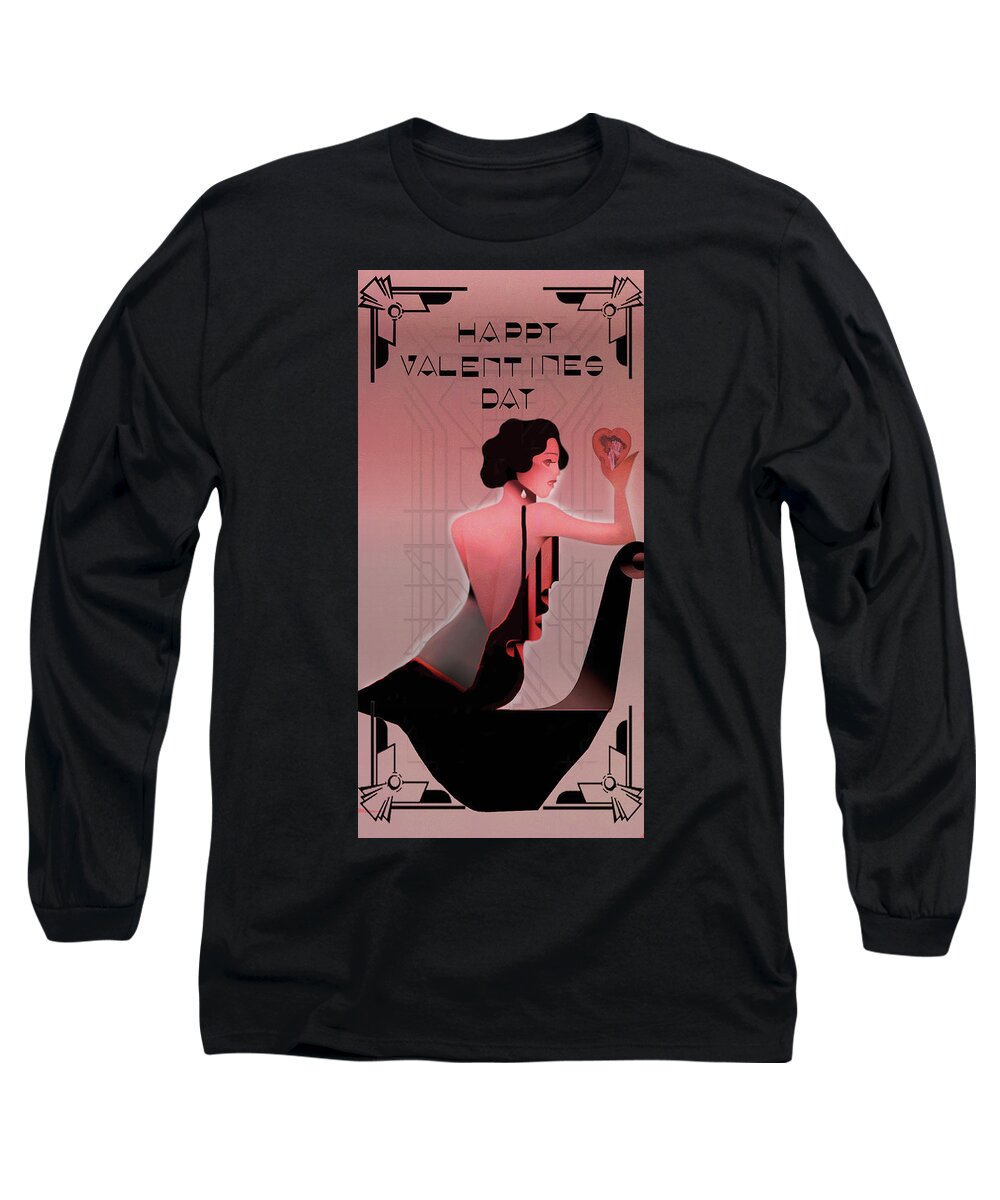Card Long Sleeve T-Shirt featuring the digital art Art Deco Valentine Greeting by Jeff Burgess