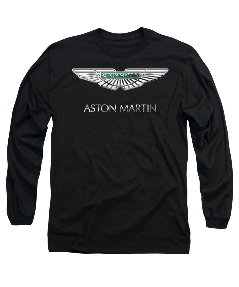 'wheels Of Fortune� Collection By Serge Averbukh Long Sleeve T-Shirt featuring the photograph Aston Martin 3 D Badge on Black by Serge Averbukh