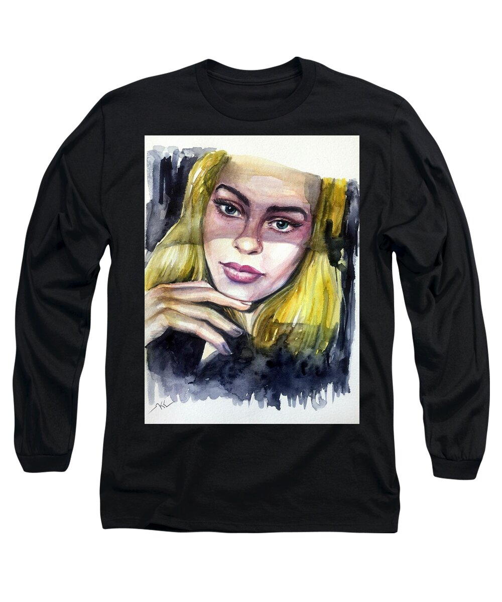 Girl Long Sleeve T-Shirt featuring the painting Athina by Katerina Kovatcheva