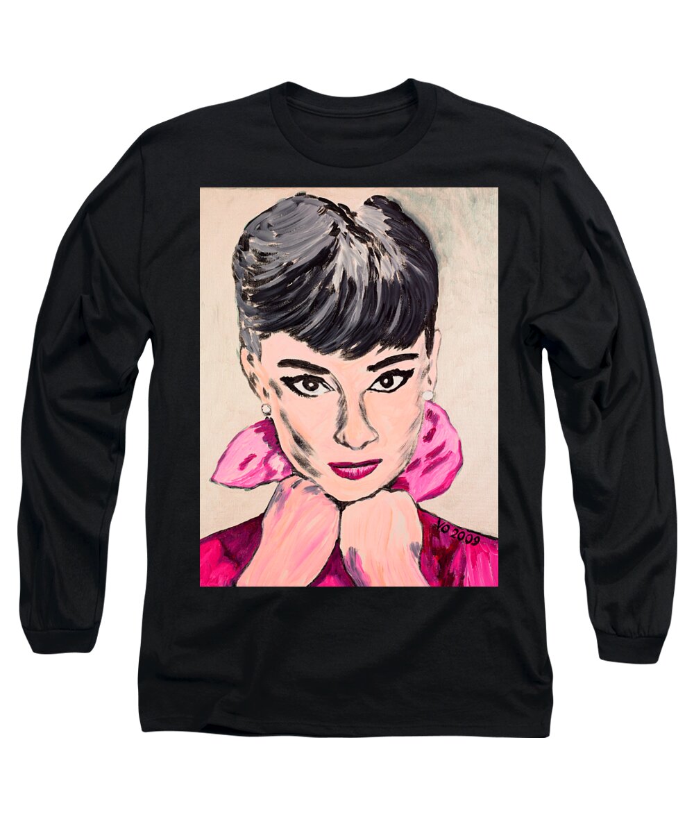 Portrait Long Sleeve T-Shirt featuring the painting Audrey Hepburn by Valerie Ornstein