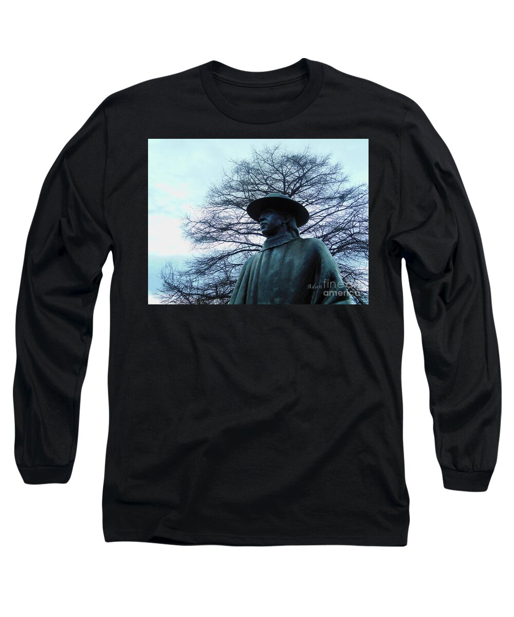 Srv Long Sleeve T-Shirt featuring the photograph Austin Hike and Bike Trail - Iconic Austin Statue Stevie Ray Vaughn - Two by Felipe Adan Lerma