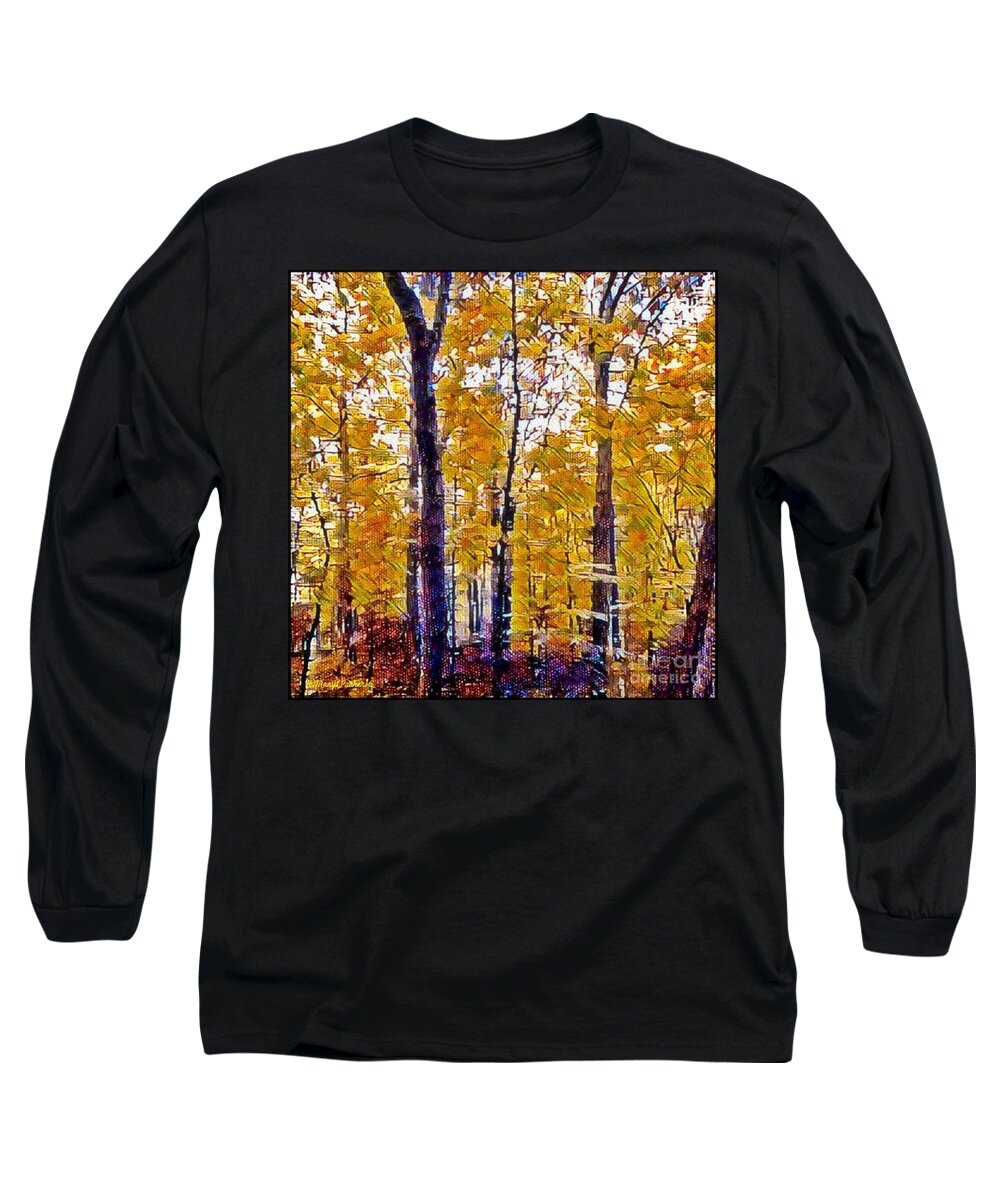 Mix Media Long Sleeve T-Shirt featuring the mixed media Autumn Day In The woods by MaryLee Parker