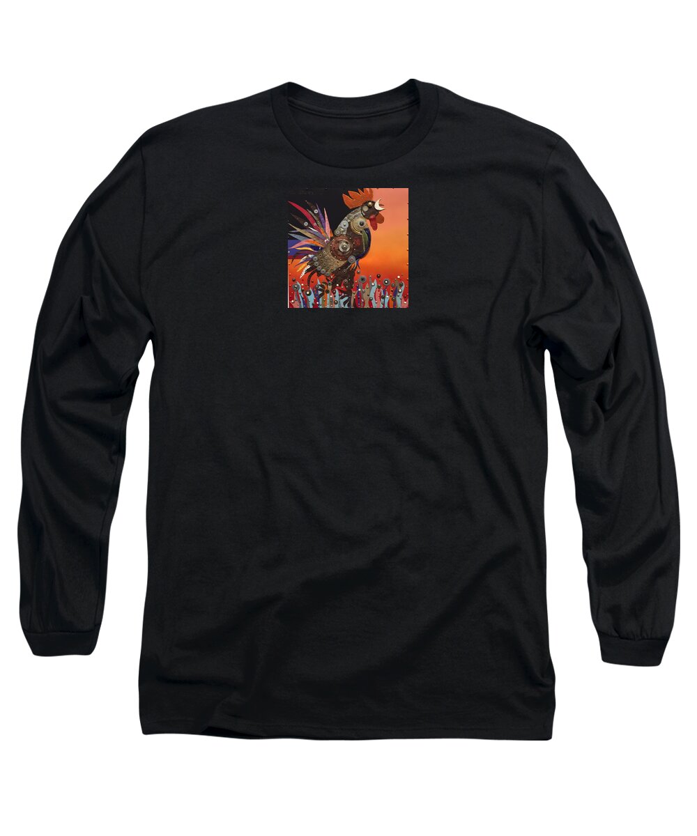 Bird Art Long Sleeve T-Shirt featuring the painting Barnyard Gladiator by Bob Coonts