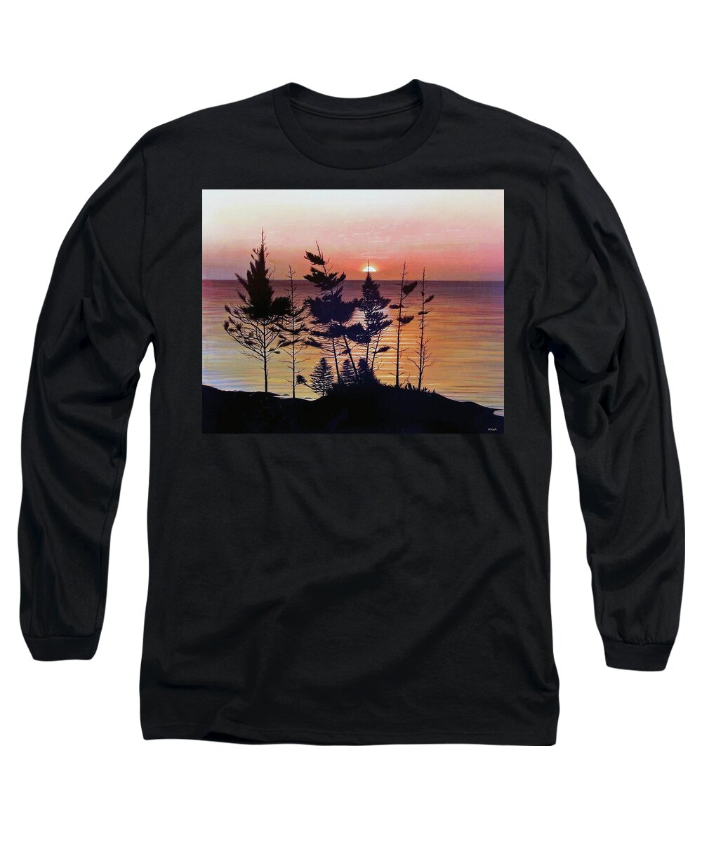 Bay Of Fundy Long Sleeve T-Shirt featuring the painting Bay of Fundy Sunset by Kenneth M Kirsch