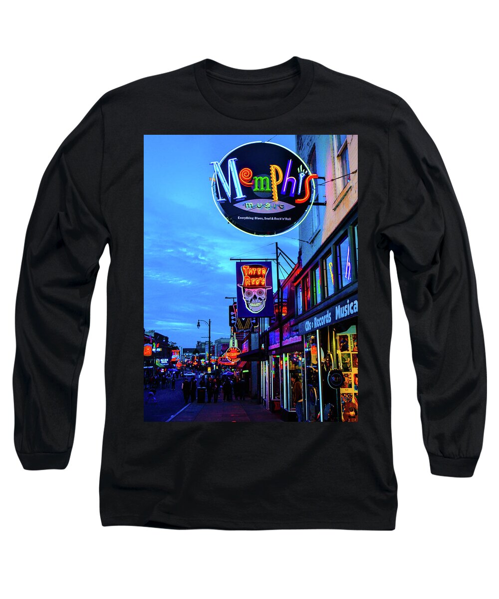Memphis Long Sleeve T-Shirt featuring the photograph Beale Str. Blues by D Justin Johns