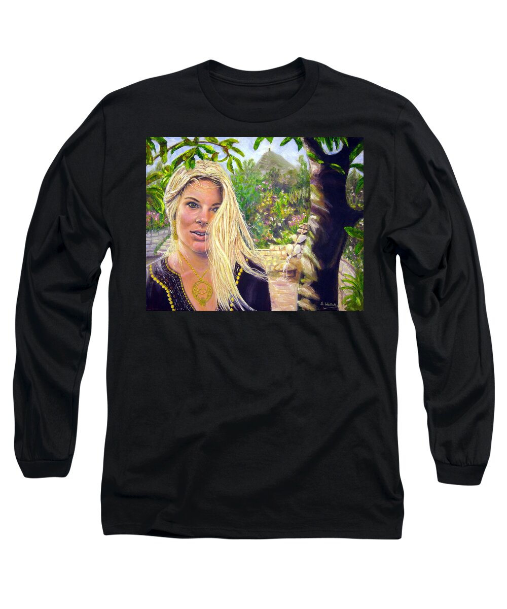 Art Long Sleeve T-Shirt featuring the painting Beauty at Chalice Well by Shirley Wellstead
