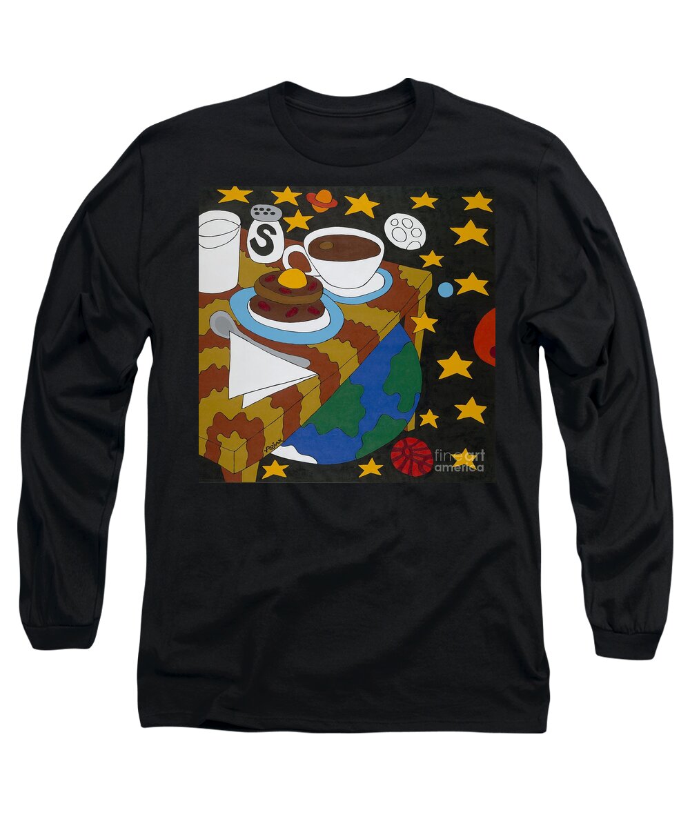 Outer Space Long Sleeve T-Shirt featuring the painting Bed and Breakfast by Rojax Art