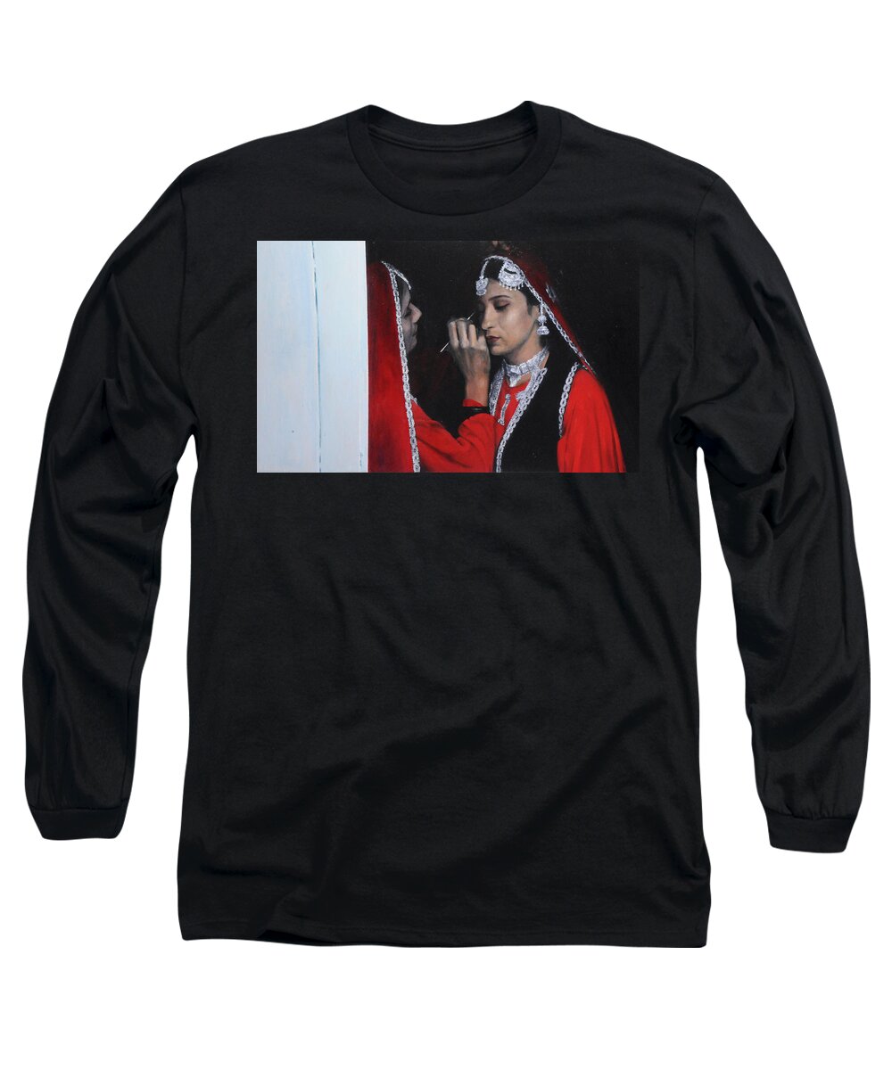 Indian Long Sleeve T-Shirt featuring the painting Before the Dance at the National Eisteddfod by Harry Robertson