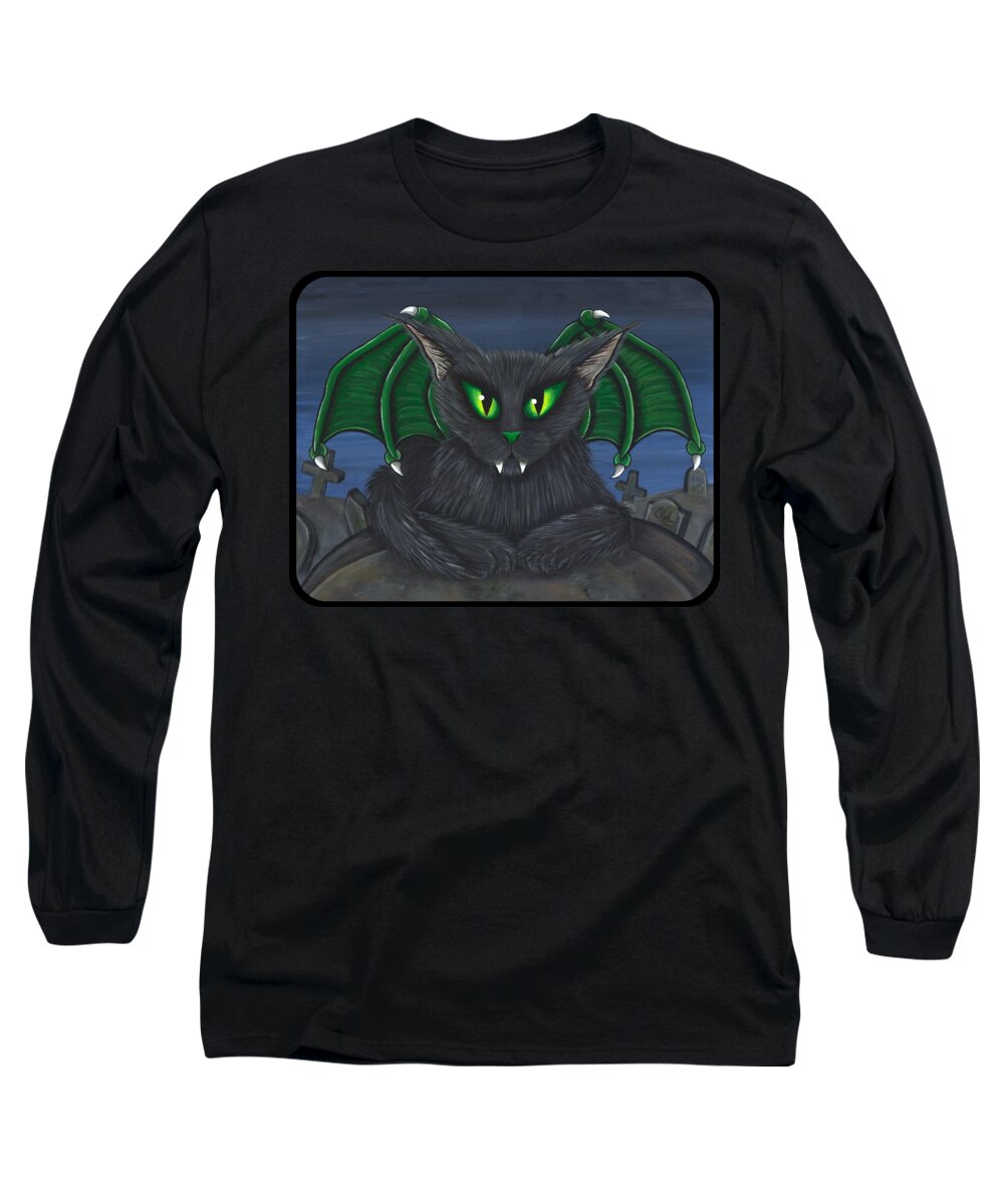 Grey Cat Long Sleeve T-Shirt featuring the painting Bela Vampire Cat by Carrie Hawks