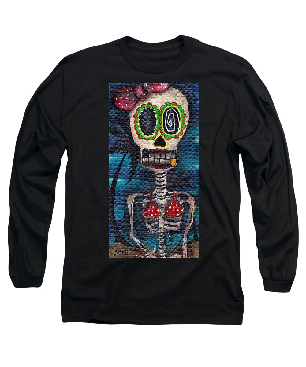 Day Of The Dead Long Sleeve T-Shirt featuring the painting Bikini by Abril Andrade