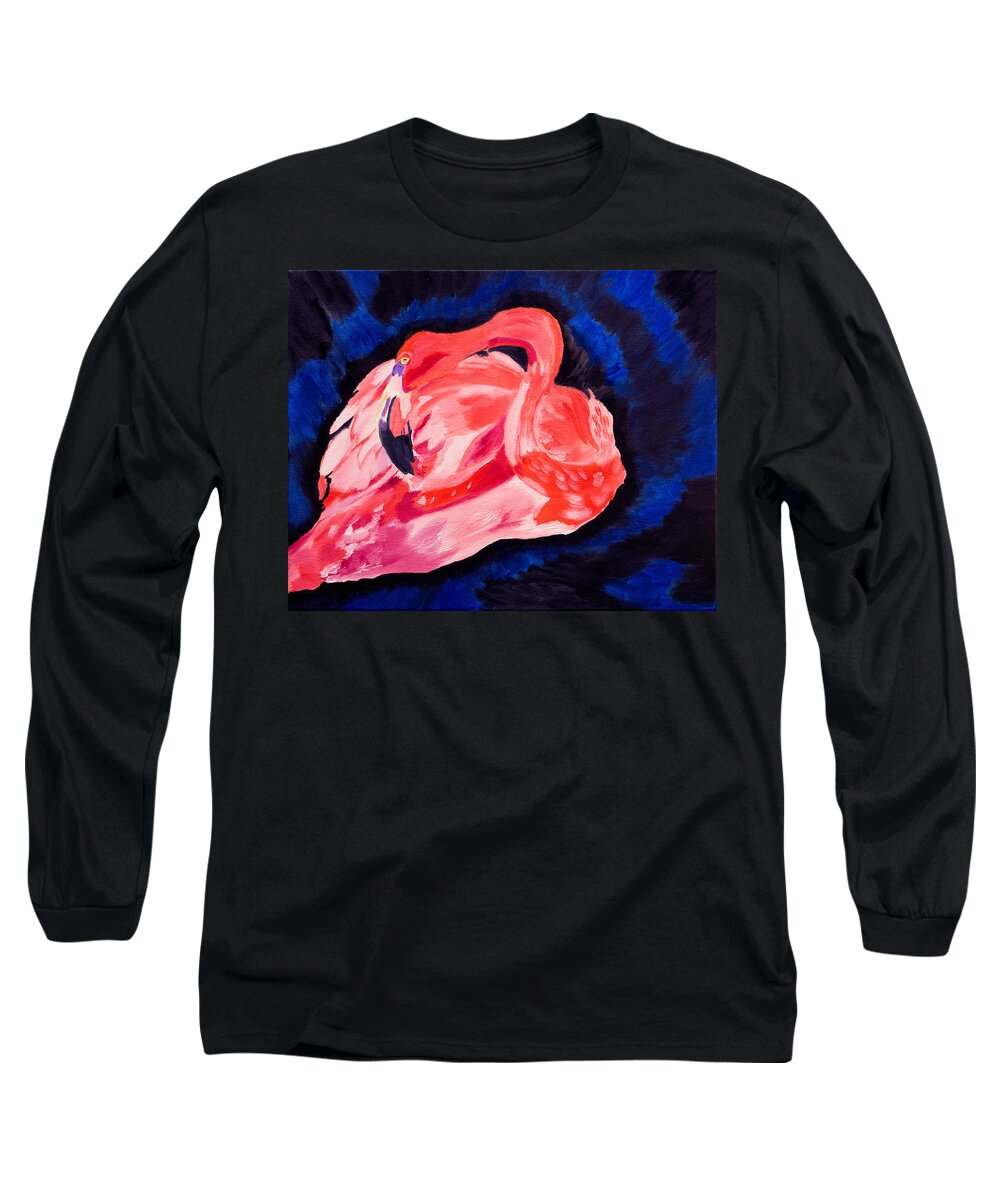 Flamingo Long Sleeve T-Shirt featuring the painting Flamingo Dance by Meryl Goudey