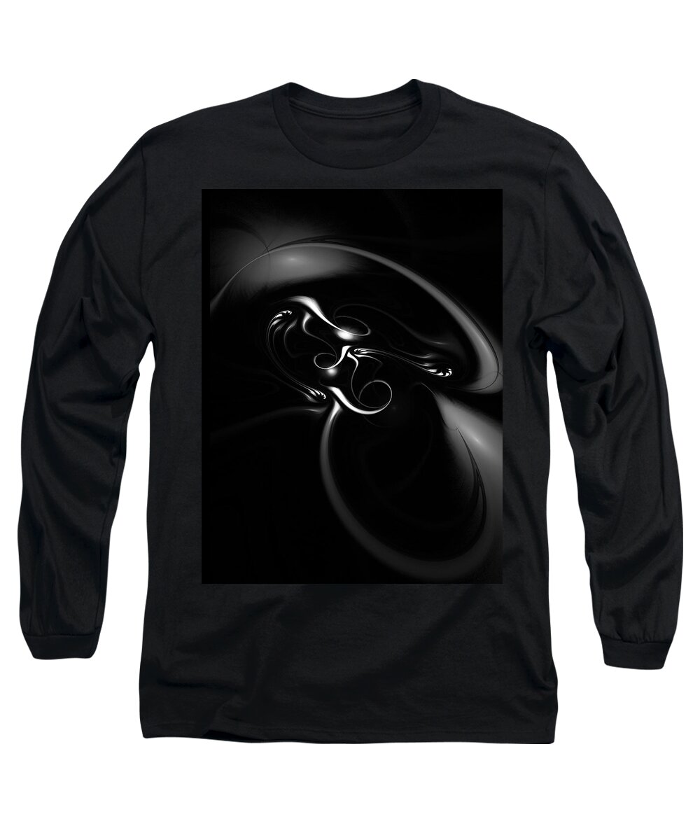 Fractal Long Sleeve T-Shirt featuring the digital art Black and White Fractal 080810B by David Lane