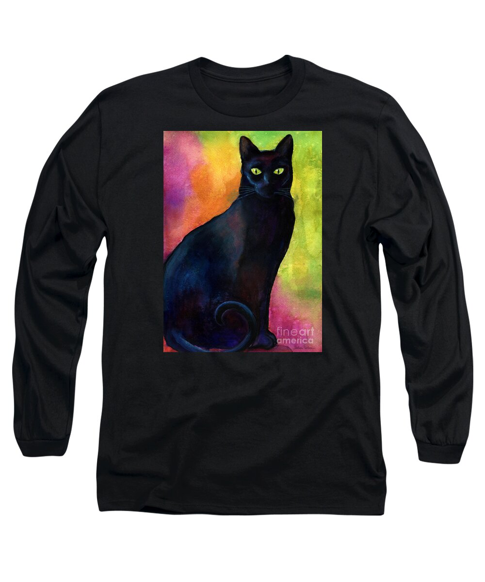 Black Cat Long Sleeve T-Shirt featuring the painting Black cat 9 watercolor painting by Svetlana Novikova