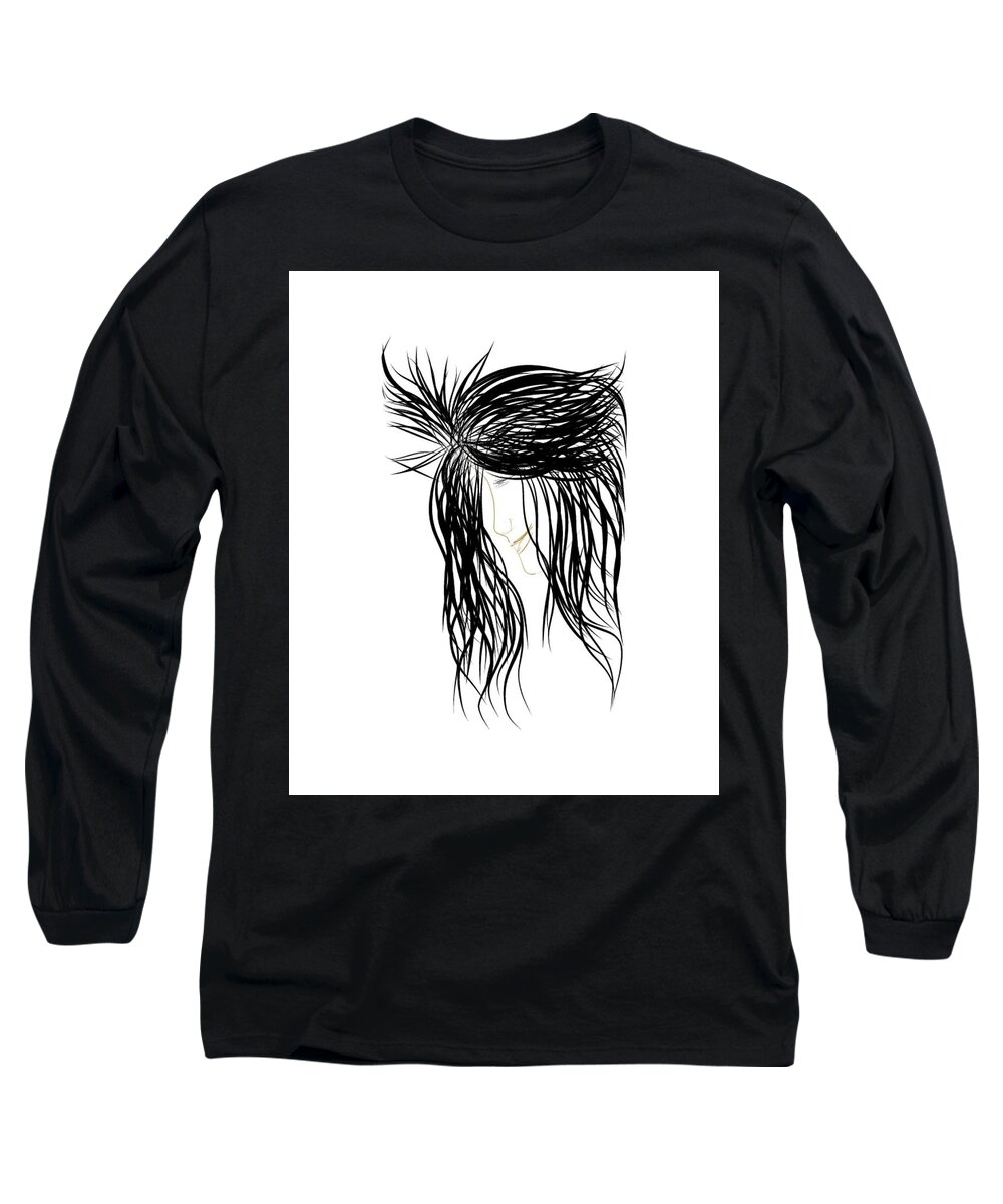Woman Long Sleeve T-Shirt featuring the digital art Black Hair by Faashie Sha