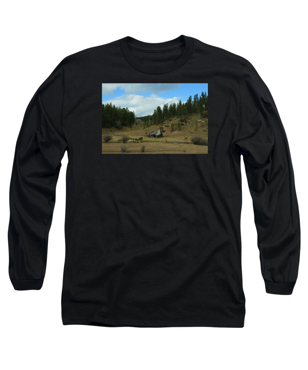 Old Cabin Long Sleeve T-Shirt featuring the photograph Black Hills Broken Down Cabin by Christopher J Kirby