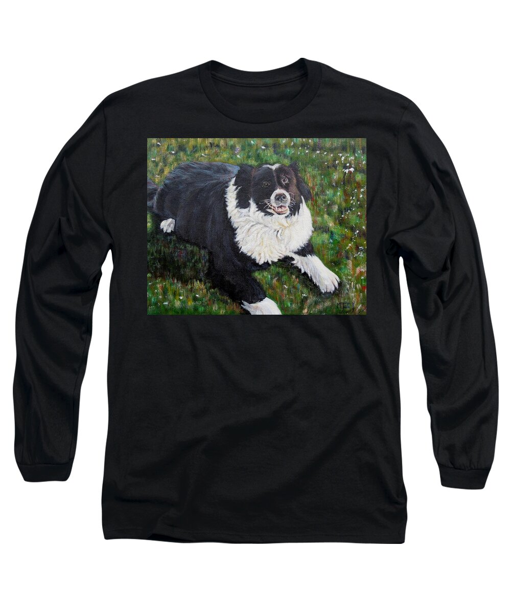 Dog Long Sleeve T-Shirt featuring the painting Blackie by Marilyn McNish