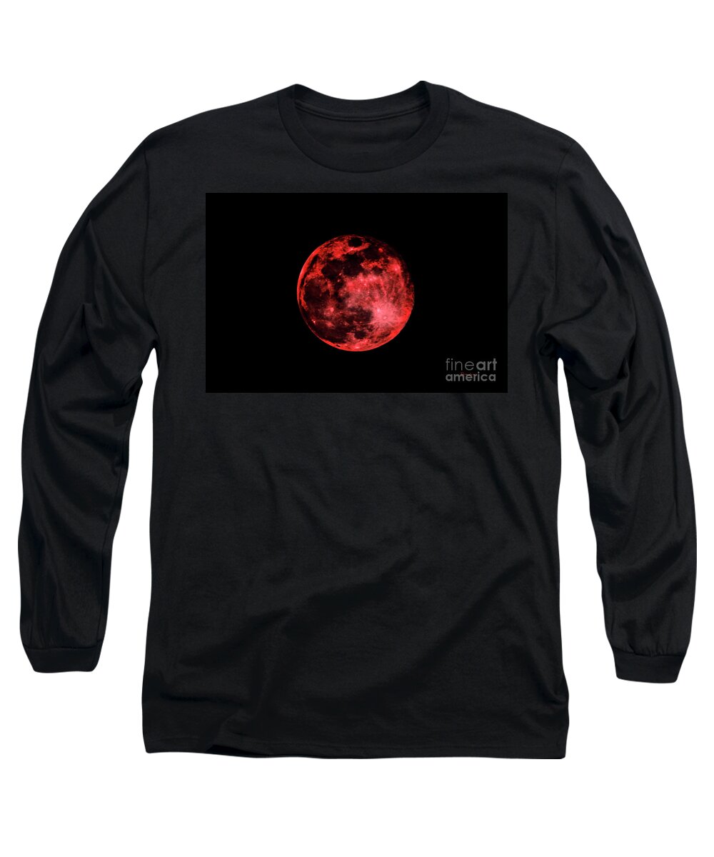Moon Long Sleeve T-Shirt featuring the photograph Blood Red Moonscape 3644B by Ricardos Creations