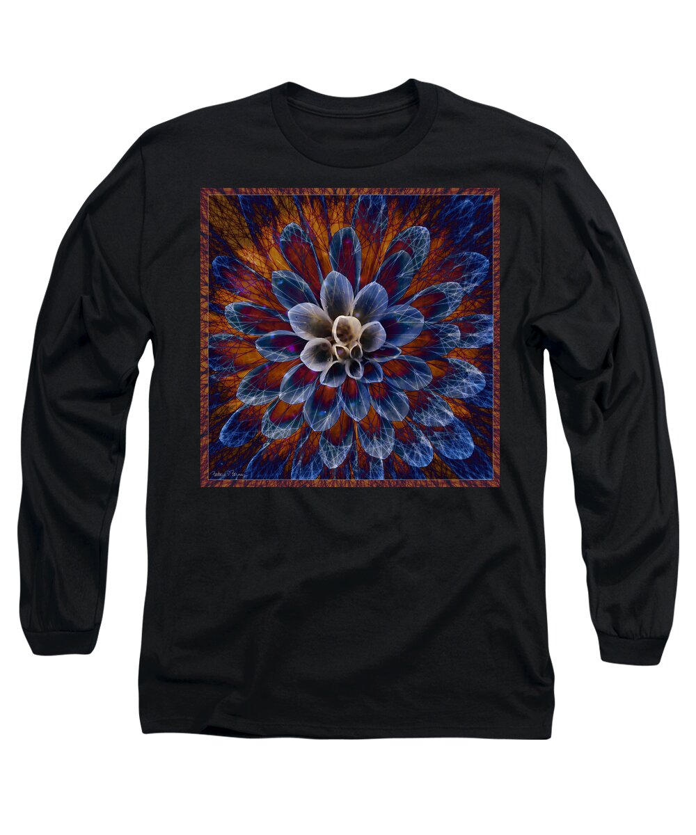 Flower Long Sleeve T-Shirt featuring the digital art Blue Dahlia by Barbara Berney