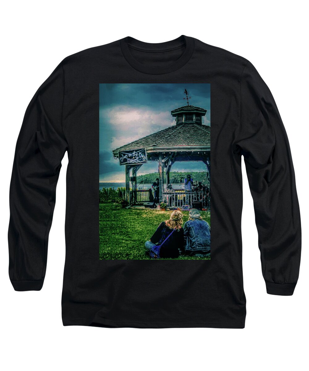 Ellison Bay Long Sleeve T-Shirt featuring the photograph Blues on the Bay by Terry Ann Morris