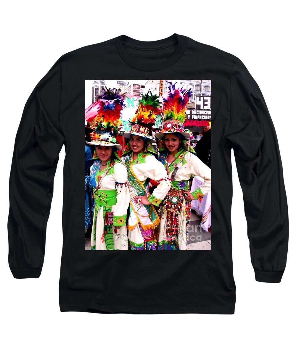 Dancers Long Sleeve T-Shirt featuring the painting Bolivian University Student Dancers 1 by Jayne Kerr