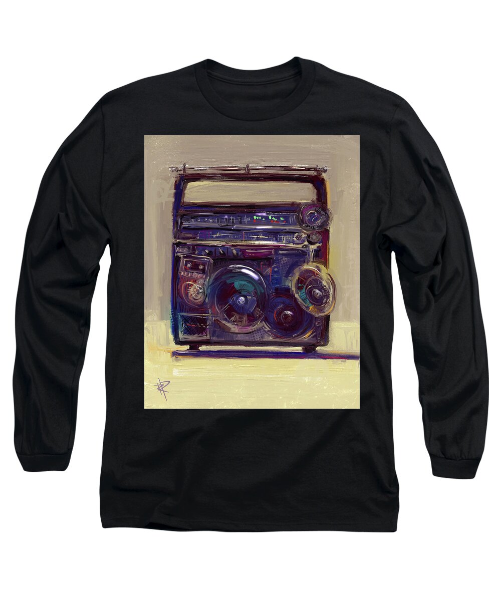 Boom Box Long Sleeve T-Shirt featuring the mixed media Boom Box by Russell Pierce