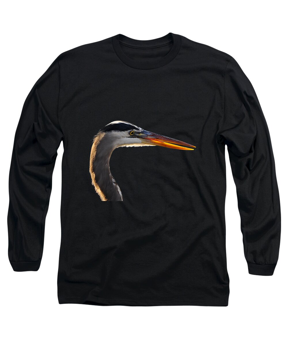 Great Blue Heron Long Sleeve T-Shirt featuring the photograph Bright Beak Blue .png by Al Powell Photography USA