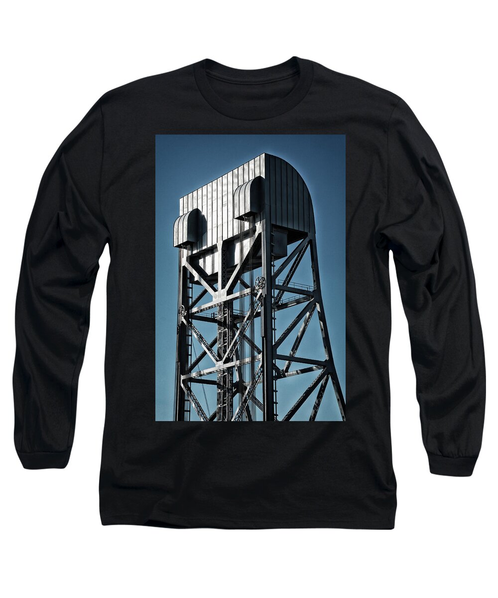 Broadway Bridge Long Sleeve T-Shirt featuring the photograph Broadway Bridge South Tower Detail 2 Chromatic by Jeremy Herman