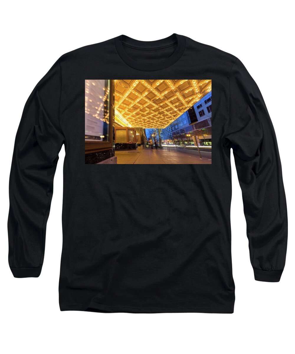 Broadway Long Sleeve T-Shirt featuring the photograph Broadway Theater Marquee Lights in Downtown by David Gn