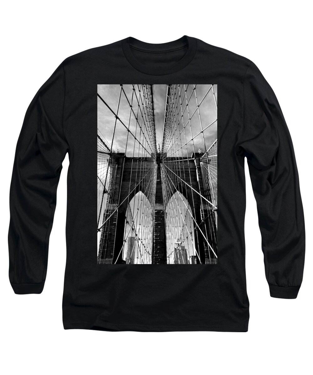 Bridge Long Sleeve T-Shirt featuring the photograph Brooklyn Bridge in Monochrome by Jessica Jenney