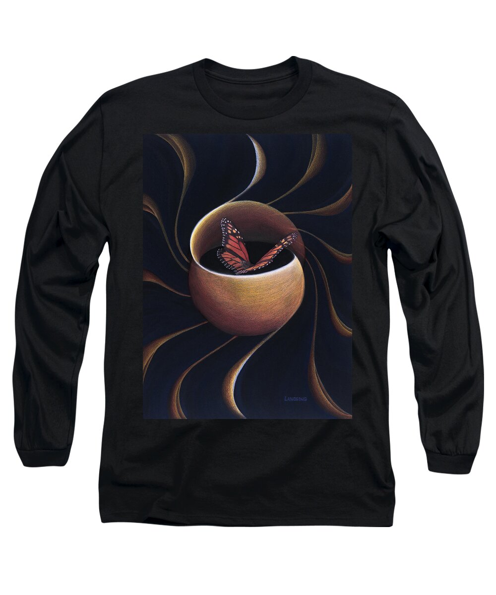 Butterfly Long Sleeve T-Shirt featuring the painting Butterfly Crossing Through the Portal by Robin Aisha Landsong