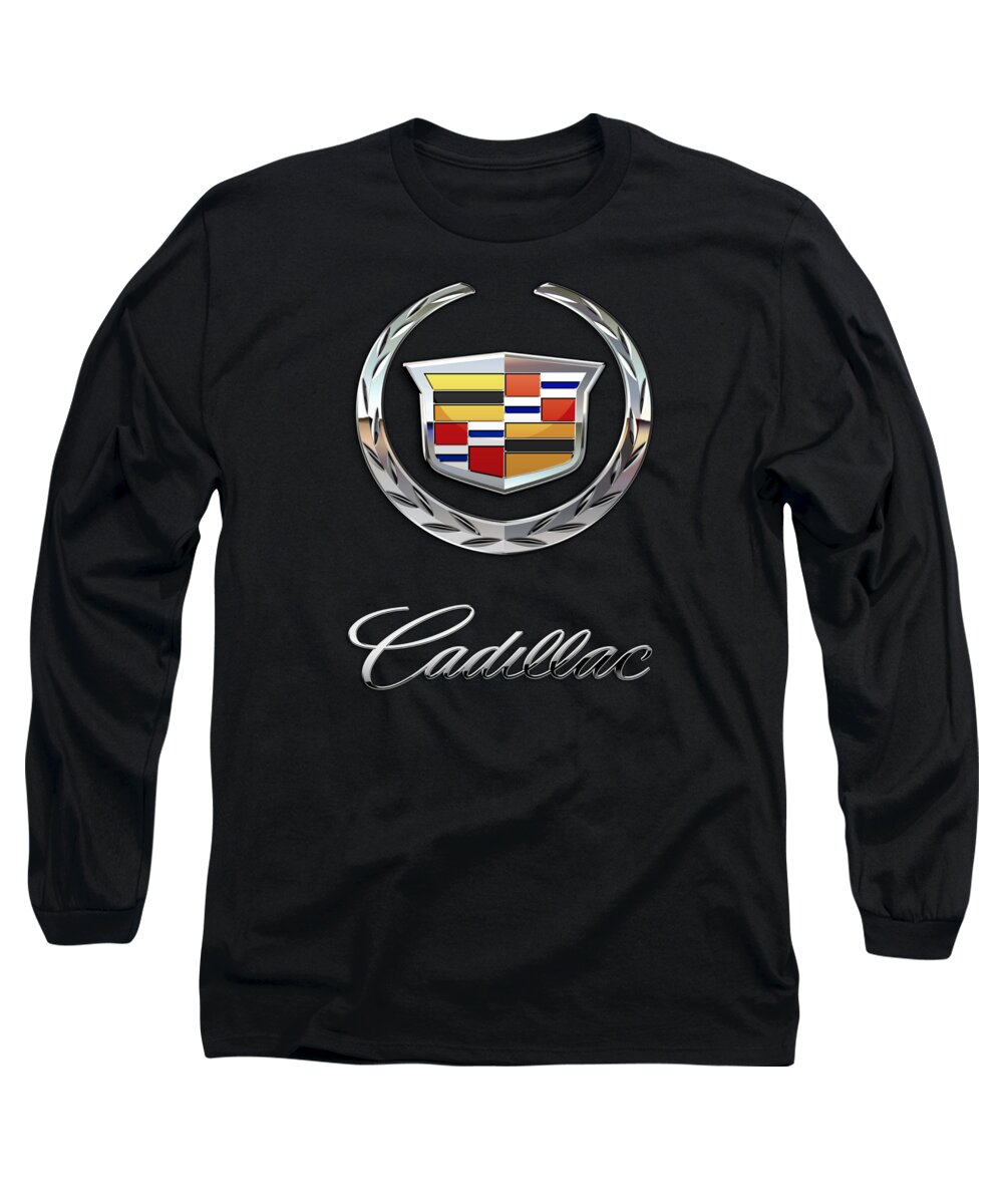 'wheels Of Fortune' By Serge Averbukh Long Sleeve T-Shirt featuring the photograph Cadillac - 3 D Badge On Black by Serge Averbukh