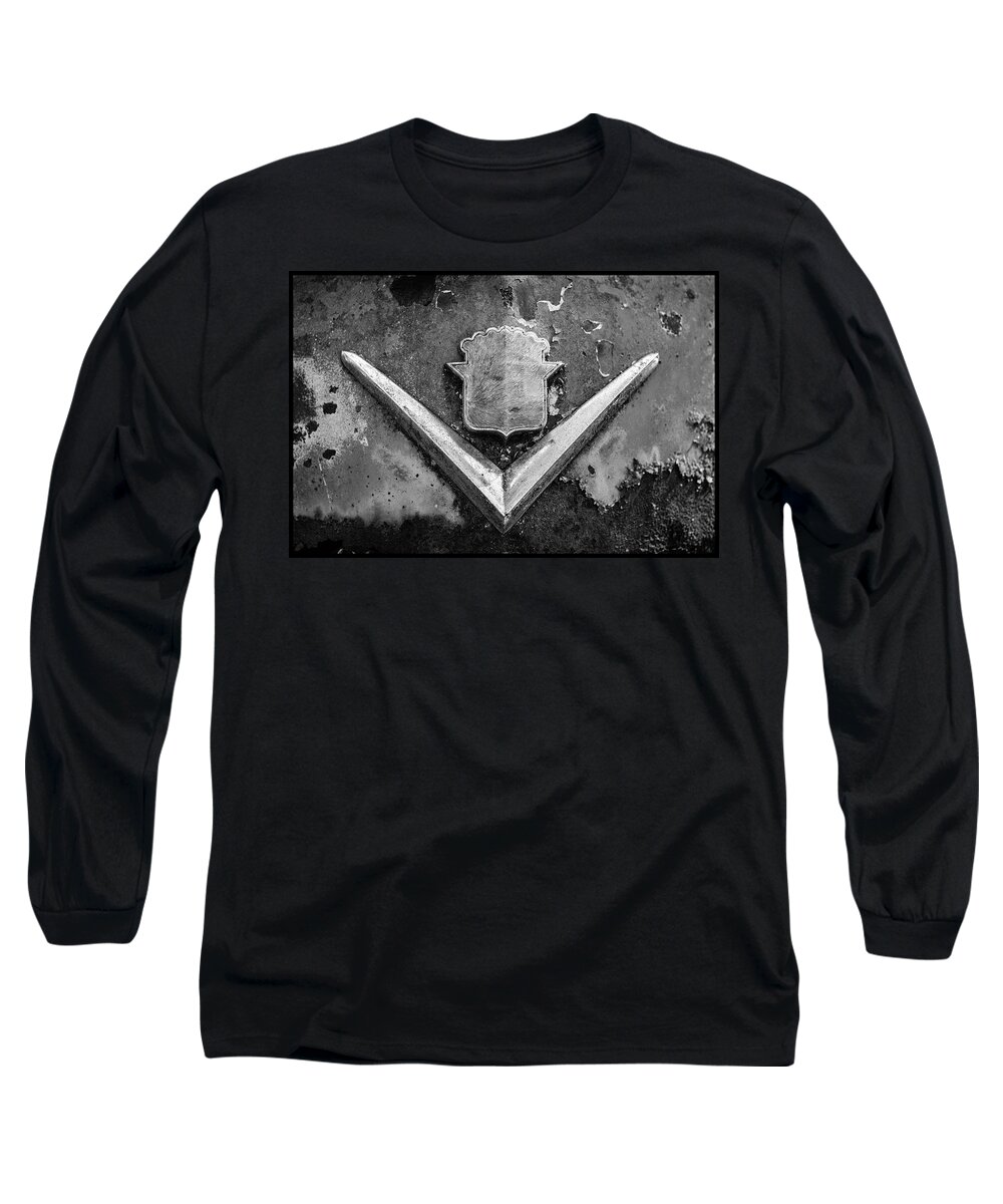 Rusted Car Hood Long Sleeve T-Shirt featuring the photograph Cadillac Emblem On Rusted Hood by Matthew Pace