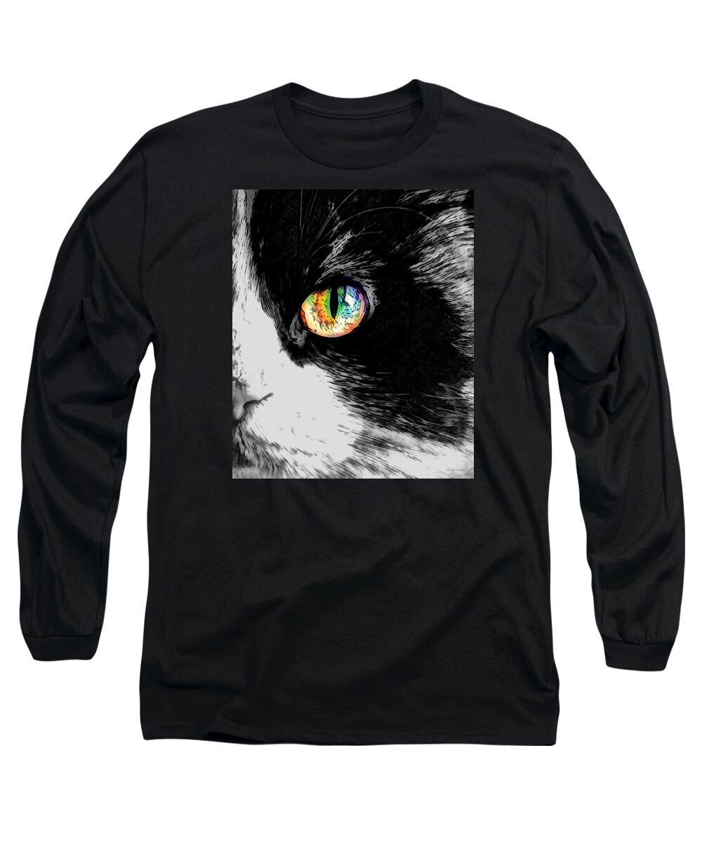 Cat Long Sleeve T-Shirt featuring the photograph Calico Cat with a Splash by Kathy Kelly