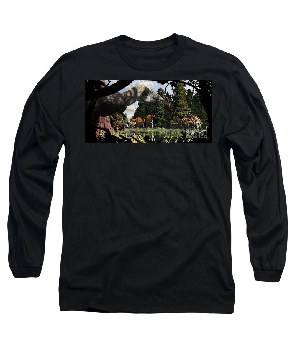 Paleoart Long Sleeve T-Shirt featuring the digital art Campanian Montana landscape by Julius Csotonyi