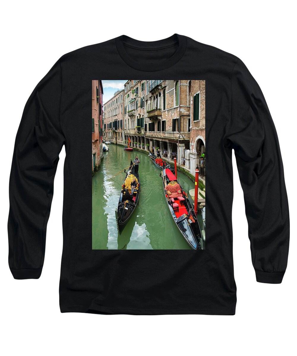 Venice Long Sleeve T-Shirt featuring the photograph Canal with gondolas in Venice Italy by Matthias Hauser