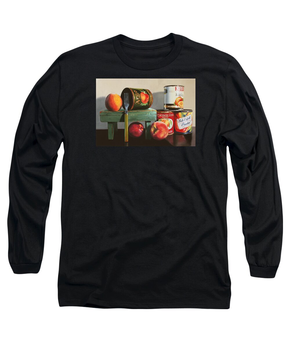 Peach Long Sleeve T-Shirt featuring the painting Canned Peaches by Denny Bond