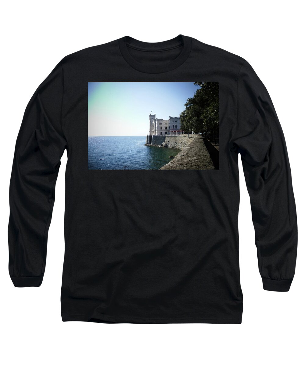 Castle Long Sleeve T-Shirt featuring the photograph Castello Miramare by Evelyn Tambour
