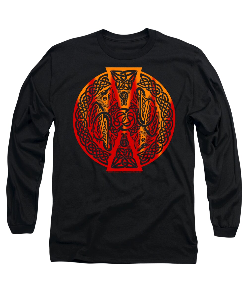 Artoffoxvox Long Sleeve T-Shirt featuring the mixed media Celtic Dragons Fire by Kristen Fox