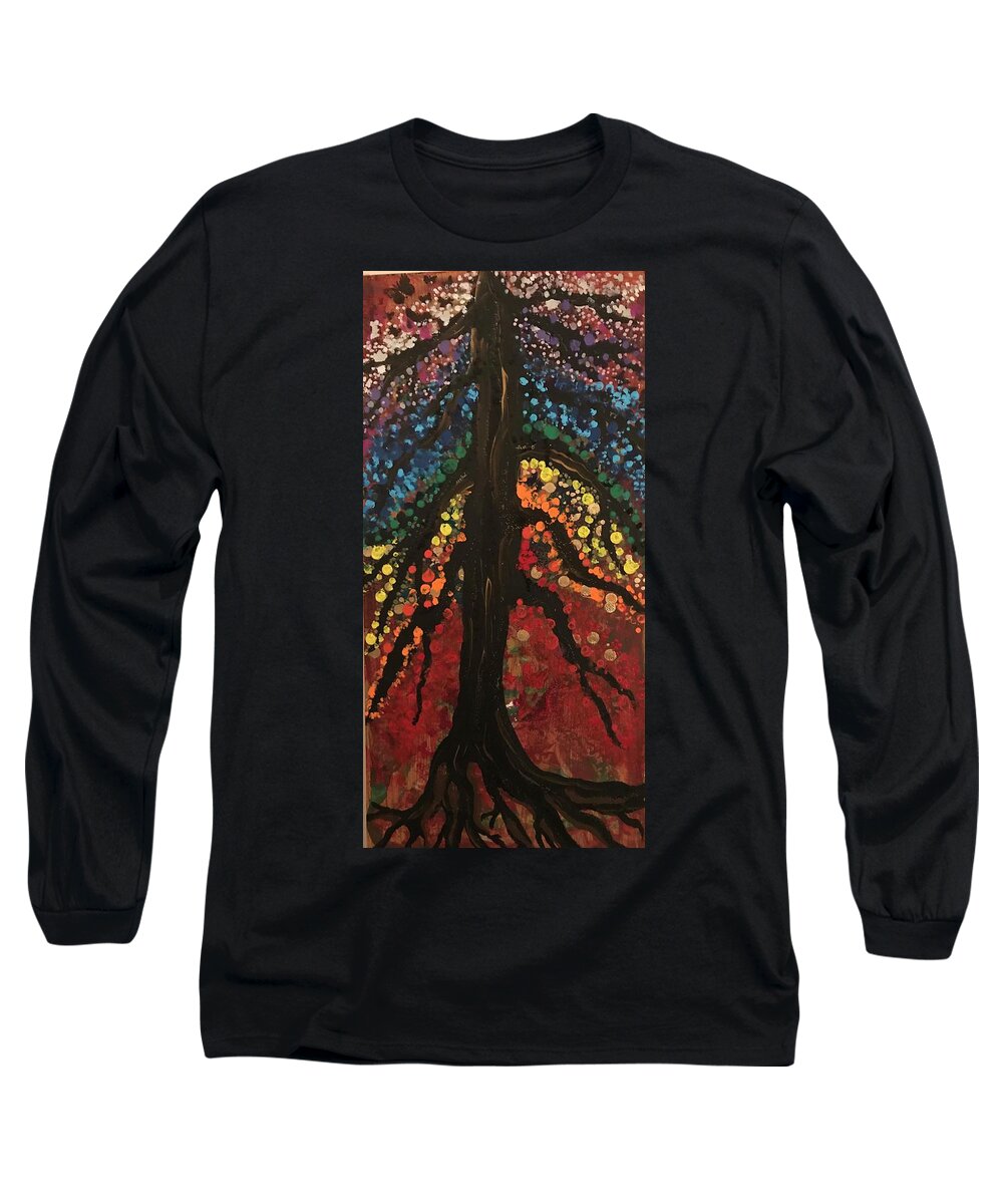 Landscape Long Sleeve T-Shirt featuring the painting Chakra tree by Christine Paris
