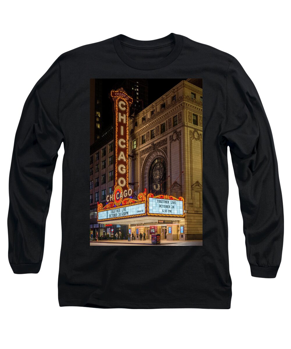 Chicago Theater Night Broadway Shows Long Sleeve T-Shirt featuring the photograph Chicago Theater, Study 1 by Randy Lemoine