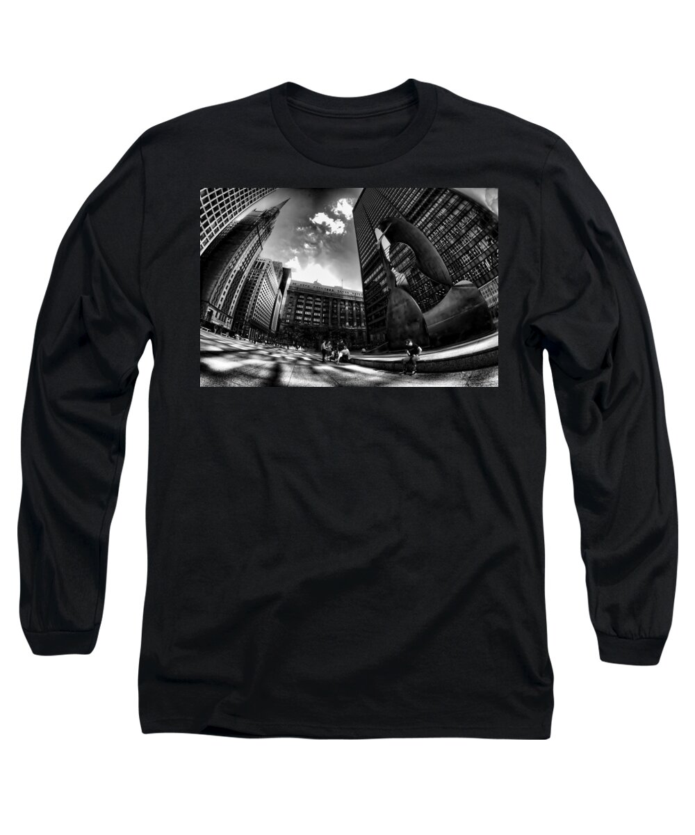 Picasso Long Sleeve T-Shirt featuring the photograph Chicago's Picasso with a fisheye view by Sven Brogren