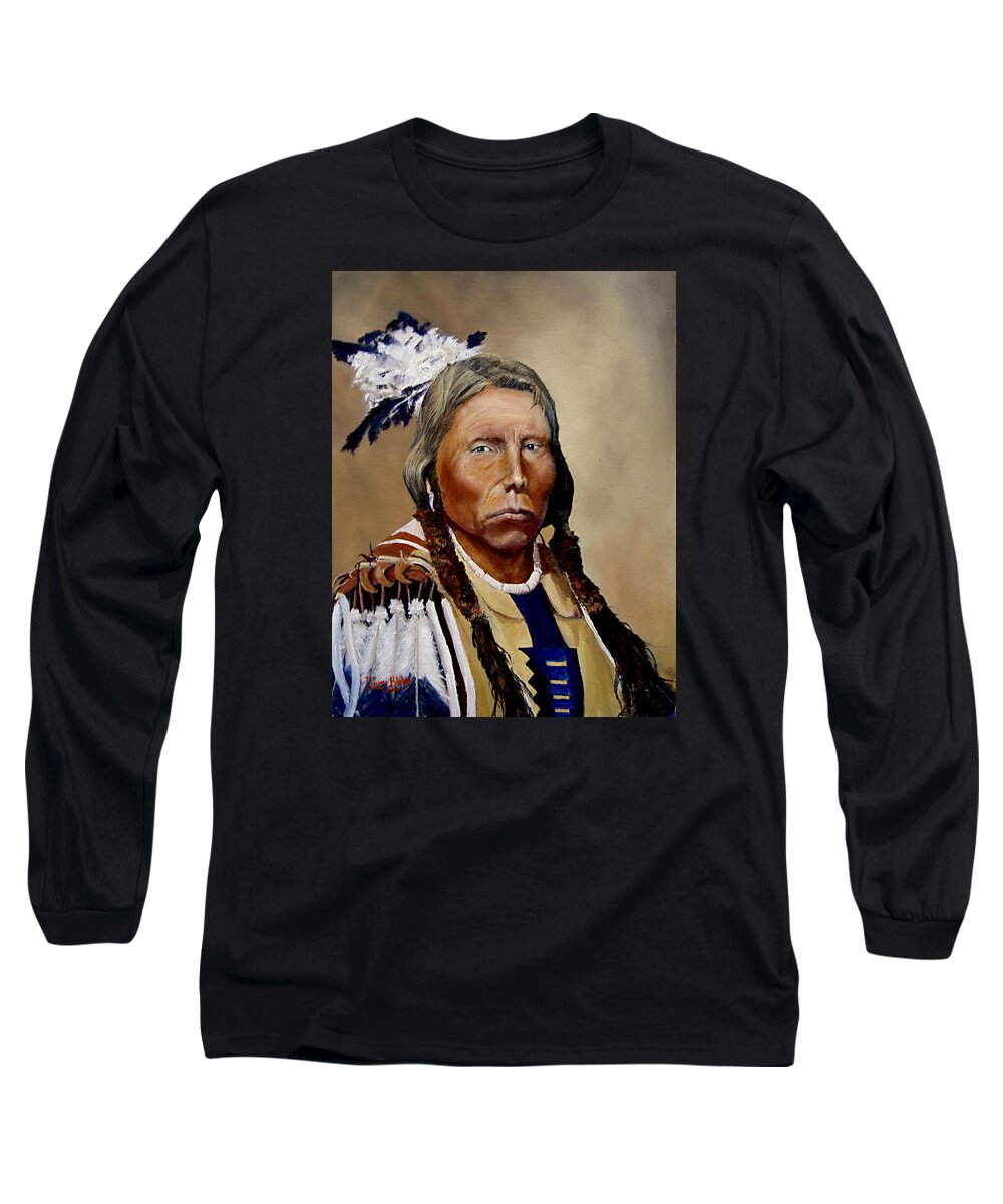 Native American Long Sleeve T-Shirt featuring the painting Chief Crazy Horse by Barry BLAKE